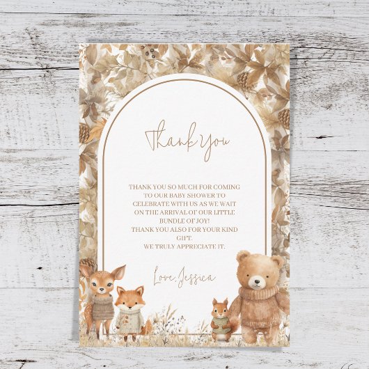 Boho Arch Herfst Woodland Animals Baby shower Bedankkaart