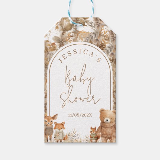 Boho Arch Herfst Woodland Animals Baby shower Cadeaulabel (Voorkant)