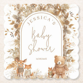 Boho Arch Herfst Woodland Animals Baby shower Kartonnen Onderzetters