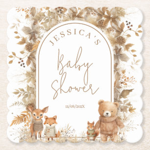 Boho Arch Herfst Woodland Animals Baby shower Kartonnen Onderzetters