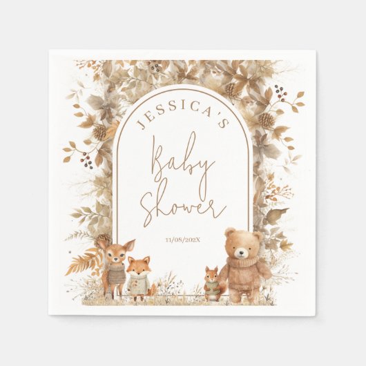 Boho Arch Herfst Woodland Animals Baby shower Servet (Voorkant)