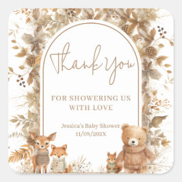 Boho Arch Herfst Woodland Animals Baby shower Vierkante Sticker