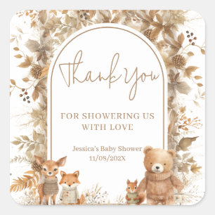 Boho Arch Herfst Woodland Animals Baby shower Vierkante Sticker