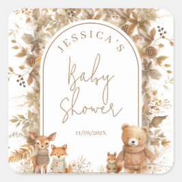 Boho Arch Herfst Woodland Animals Baby shower Vierkante Sticker