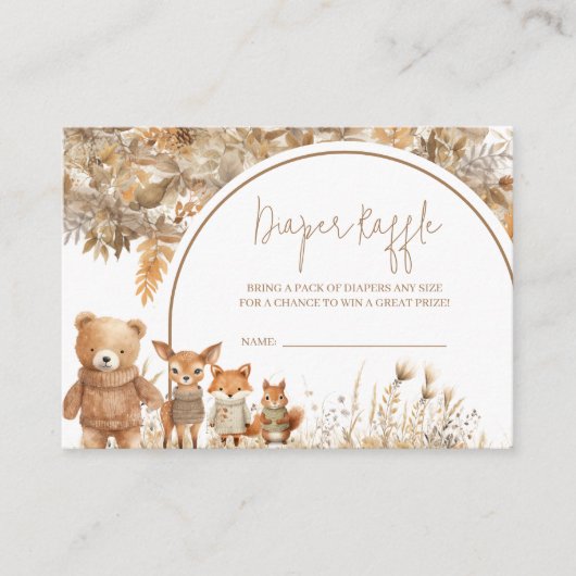 Boho Arch Herfst Woodland Dieren Luier Raffle Informatiekaartje (Voorkant)