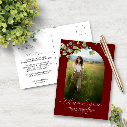 Boho Arch Ivy Donkerrood Afstuderen Dank u Briefkaart