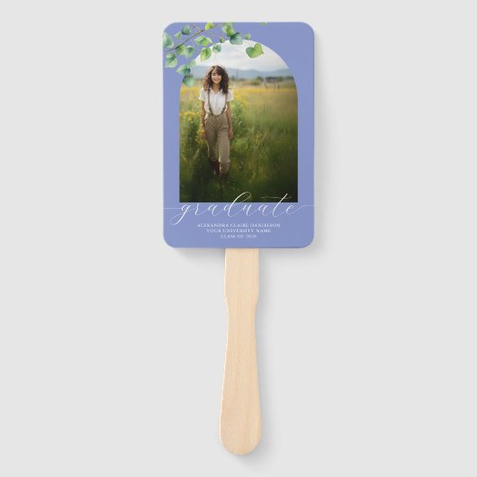 Boho Arch Ivy, korenbloem blauw Afstuderen Handwaaier (Voorkant)