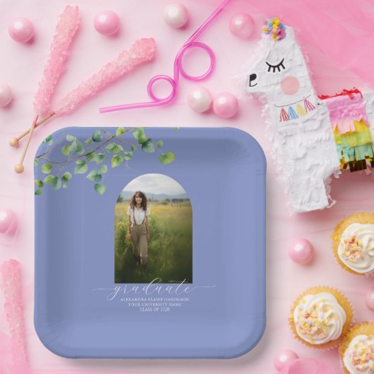 Boho Arch Ivy, korenbloem blauw Afstuderen Papieren Bordje (Feest)