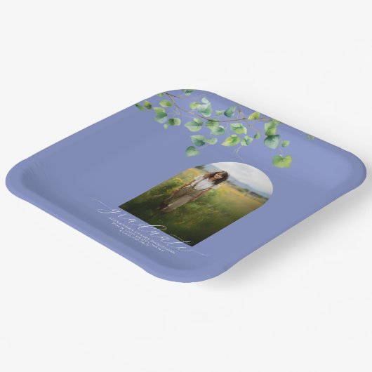 Boho Arch Ivy, korenbloem blauw Afstuderen Papieren Bordje (Gebogen)