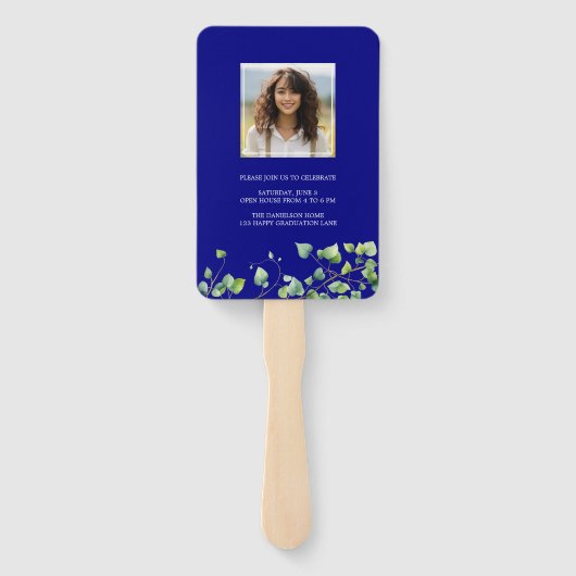 Boho Arch Ivy, marineblauw Afstuderen Handwaaier (Achterkant)