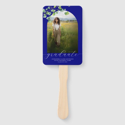 Boho Arch Ivy, marineblauw Afstuderen Handwaaier (Voorkant)