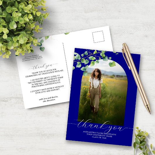 Boho Arch Ivy Navy Blue Afstudeerder Dank u Briefkaart