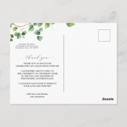 Boho Arch Ivy Navy Blue Afstudeerder Dank u Briefkaart (Achterkant)