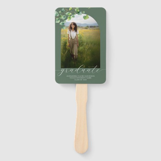 Boho Arch Ivy, Sage Groen Afstuderen Handwaaier (Voorkant)