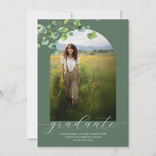 Boho Arch Ivy Sage Groen Afstuderen Kaart (Voorkant)