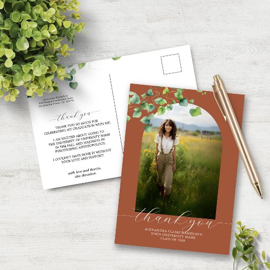 Boho Arch Ivy Terra Cotta Bro Afstudeerder Dank u Briefkaart