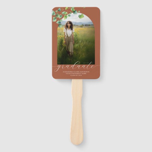 Boho Arch Ivy, Terracotta Bruin Afstuderen Handwaaier (Voorkant)