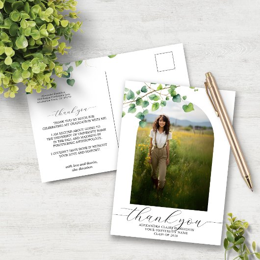 Boho Arch Ivy Wit Afstuderen Dank u Briefkaart