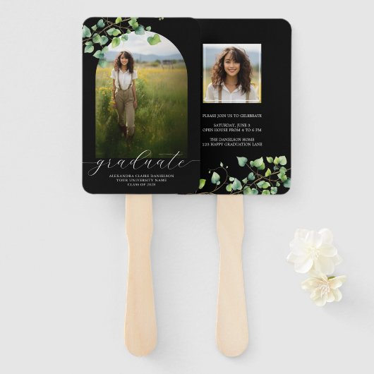 Boho Arch Ivy, zwart Afstuderen Handwaaier (Voorkant en achterkant)