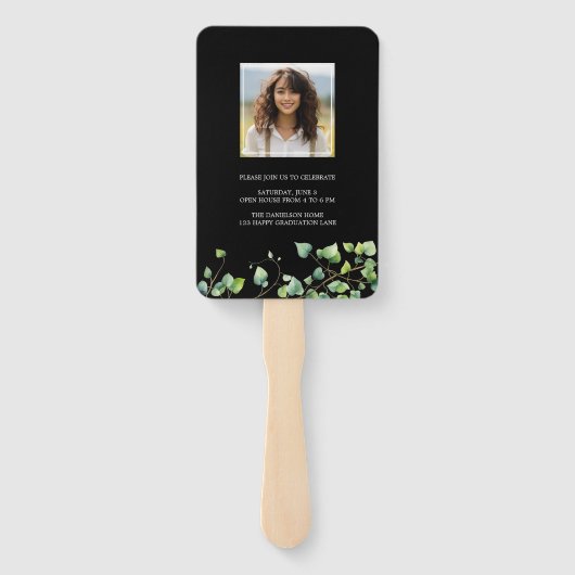 Boho Arch Ivy, zwart Afstuderen Handwaaier (Achterkant)