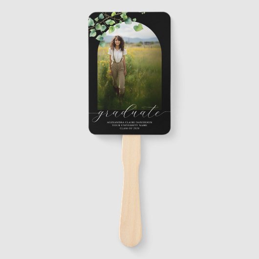 Boho Arch Ivy, zwart Afstuderen Handwaaier (Voorkant)