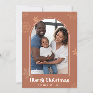 Boho Arch Kerstterracotta sneeuwvlokken Foto Kaart