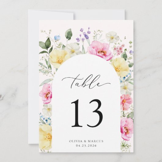 Boho Arch Kleurrijke Bloemen Bruiloft Tafel Nummer (Voorkant)