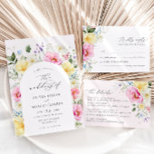 Boho Arch Kleurrijke Floral Spring Bruiloft Detail Informatiekaartje