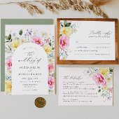 Boho Arch Kleurrijke Floral Spring Elegant Bruilof Kaart