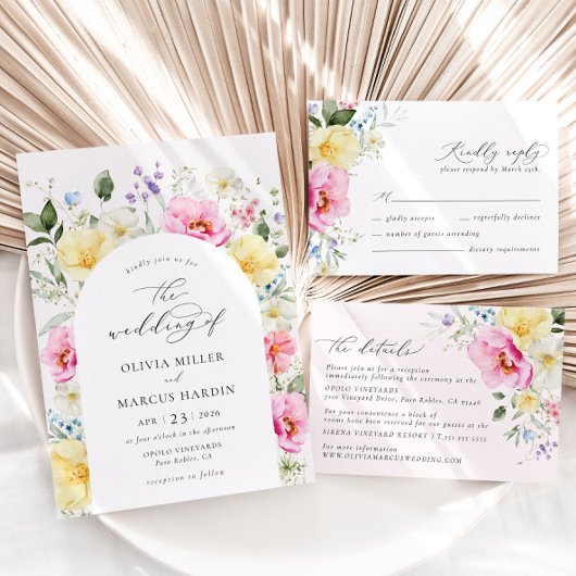 Boho Arch Kleurrijke Floral Spring Elegant Bruilof Kaart