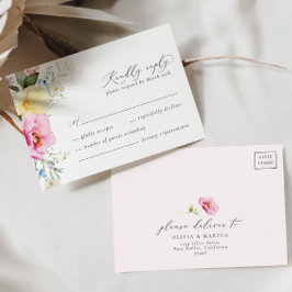Boho Arch Kleurrijke Floral Spring Elegant Bruilof RSVP Kaartje