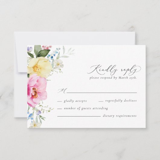 Boho Arch Kleurrijke Floral Spring Elegant Bruilof RSVP Kaartje (Voorkant)