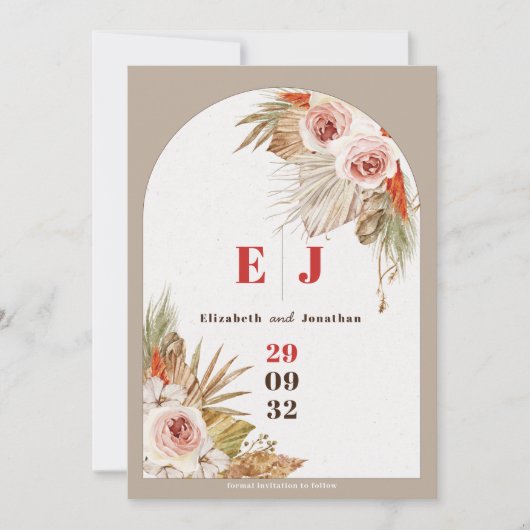 Boho arch lijst floral Earth tones trouwfoto Save The Date (Voorkant)