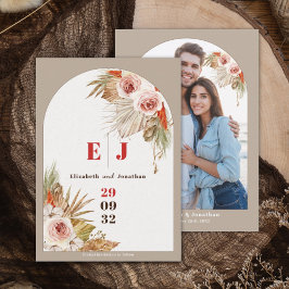 Boho arch lijst floral Earth tones trouwfoto Save The Date