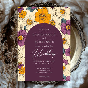 Boho arch mauve sinaasappel en ivoren bloemen kaart