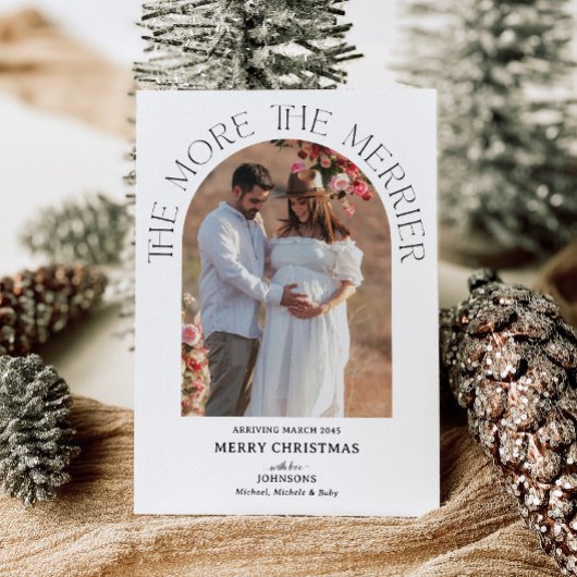 Boho Arch Meer is leuker Zwangerschapsaankondiging Feestdagenkaart