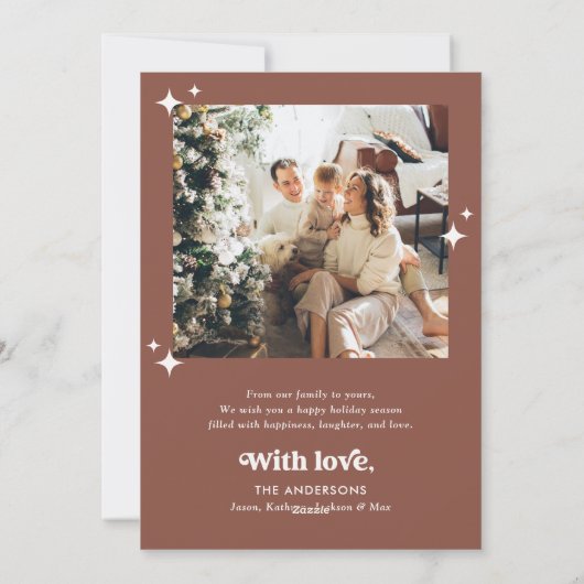 Boho Arch Merry Christmas Terracotta Foto Feestdagenkaart (Achterkant)