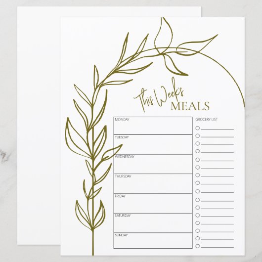 Boho Arch Minimale Tekst Weekelijks Meal Planner (Voorkant / Achterkant)