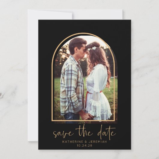 Boho Arch Minimalist Black Gold Save the Date (Voorkant)
