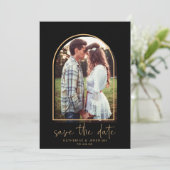 Boho Arch Minimalist Black Gold Save the Date (Staand voorkant)