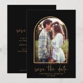 Boho Arch Minimalist Black Gold Save the Date (Voorkant / Achterkant)