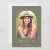 Boho Arch Minimalist Green Gold Photo Afstuderen Kaart (Voorkant)