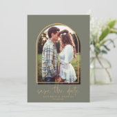 Boho Arch Minimalist Green Gold Save the Date (Staand voorkant)