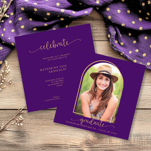 Boho Arch Minimalist Paars Gold Photo Afstuderen Kaart