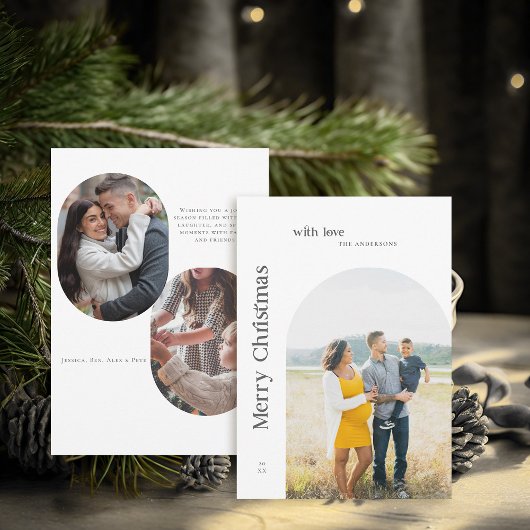 Boho Arch  Minimalistische BW Foto Kerst Feestdagenkaart