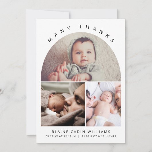 Boho Arch Modern Dank u Foto Collage Geboorte Aankondiging (Voorkant)