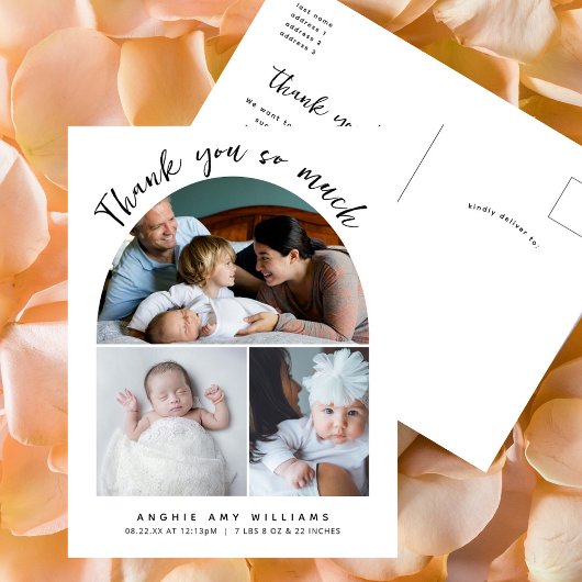Boho Arch Modern handschrift Bedankt Foto Baby Briefkaart