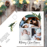 Boho Arch Moderne Kerstfoto Collage Feestdagenkaart<br><div class="desc">Dit moderne boho arch fotocollage kerst briefkaart is de perfecte kerstkaart! Het eenvoudige bohemien zwart-wit ontwerp is voorzien van moderne letters handgeschreven typografie met een minimalistische chique stijl en een winterse groen met een faux gouden accenten. U kunt de voorkant van de kaart personaliseren met 3 foto's, uw familienaam en...</div>