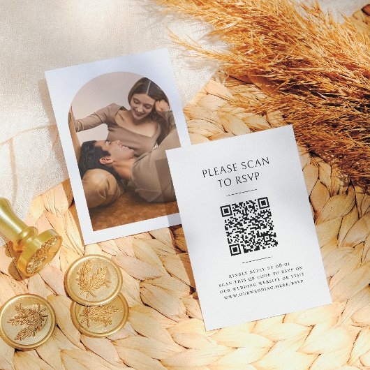 Boho Arch Moderne Minimalistische QR Code Bruiloft Informatiekaartje
