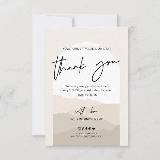 Boho Arch Neutrals Beige Monogram Business Bedankkaart (Voorkant)